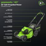 Greenworks 40V 21″ Brushless Cordless (Self-Propelled) Lawn Mower (LED Headlight + Aluminum Handles), 5.0Ah Battery and Charger Included (75+ Compatible Tools)