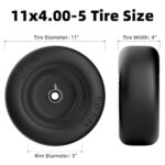 RONPOW 11×4.00-5 Lawn Mower Tires Flat Free, Zero Turn Mower Front Tires, 11×4-5 Solid Mower Wheel for Residential and Commercial, 3/4″ and 5/8″ Bearing, 3.4″-5″ Center Hub, 2Pack Black, 350Lbs