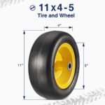 MaxAuto 2 PCS 11×4.00-5″ Flat Free Tire Lawn Mower Tire on Wheel, 5″ Centered Hub, 3/4″ Bushings, Yellow Steel