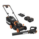 WORX WG958 14-inch 40V (4.0AH) WG779 Cordless Lawn Mower and WG547.9 Power Share Cordless Turbine Blower