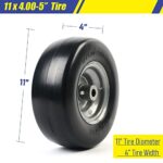 LotFancy 11×4.00-5” Flat Free Lawn Mower Tire and Wheel, 3/4″ or 5/8″ Bushings, 3.4″-4″-4.5″-5″ Centered Hub, Smooth Tread Tire for Zero Turn Mowers