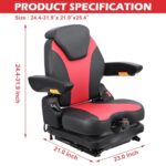 Universal Lawn Mover Seat, Zero Turn Mower Suspension Seat,Highback Low Suspension Forklift Seat with Adjustable Headrest,Adjustable Armrests Shock Absorber Heavy Duty Seat