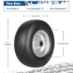 11×4.00-5” Flat Free Solid Smooth Lawn Mower Tires on Wheel w/Silvery Steel Rim Fits Universal Zero-Turn Lawn Mowers -3.4″-4″-4.5″-5″ Centered Hub with Adjustment Spacers