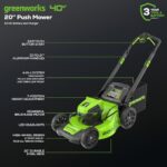 Greenworks 40V 20″ Brushless Cordless (Push) Lawn Mower (LED Headlight + Aluminum Handles), 4.0Ah Battery and Charger Included (75+ Compatible Tools)