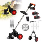 Electric Lawn Mower, 21V 2000mAh Batteries Supply Rechargeable D-Shaped Handle 2 Wheel Electric Lawn Mower 3 in 1 Brush Cutter Cordless Grass Trimmer (Black)