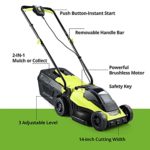 Cordless Lawn Mower, 14 Inch Electric Lawn Mower with Brushless Motor, 20v 4.0ah Battery and Charger, 2-in-1 Grass Bag, Push Lawn Mower, Lawn Dethatcher