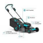 MightyMow 2x20V 21 inch Self-Propelled Lawn Mower Cordless, 3-in-1 Brushless Electric Lawn Mower with 6-Position Cutting Height Adjustment, 2×8.0Ah Battery & Dual Charger Included