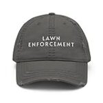 Lawn Enforcement Distressed Dad Hat, Lawn Mower Gifts, Gift for Dad, Funny Lawn Mowing Hat Charcoal Grey