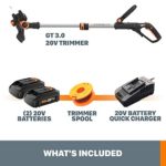 WORX WG163.10 GT 3.0 20V PowerShare 12″ Cordless String Trimmer & Edger, 12in, 2 Batteries and Quick Charger Included, Black and Orange