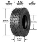 SUPERGUIDER 13×5.00-6 Lawn Mower Turf Tires, 13×5.00×6 Lawn Garden Tractor Golf Cart Tires,13/5.00-6 Load Range B, Set of 2,Tubeless