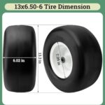 Vypart 13×6.50-6 Flat Free Lawn Mower Smooth Tire Wheel fit for zero turn Riding Lawn Mower with 0.76in&0.65in Grease Bushings 2 PACK