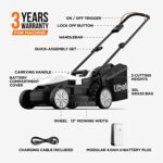 Litheli Cordless Lawn Mower 13 Inch, 5 Heights Adjustment, U20 Series 20V Electric Lawn Mowers for Garden, Yard and Farm, Light-Weight with Brushless Motor, 4.0Ah Portable Battery Included