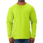 Jerzees Men’s Dri-Power Cotton Blend Long Sleeve Tees, Moisture Wicking, Odor Protection, UPF 30+, Sizes S-3X, Safety Green, Large