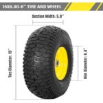 2 PCS Exact Replacement 15×6.00-6″ Front Tires and Wheel Assembly for John Deere Riding Mowers, Compatible with John Deere 100 and 300 Series, 3″ Offset Hub, 3/4″ or 5/8″ or 1/2″ Bushings