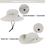 Women’s Outdoor UV-Protection-Foldable Sun-Hats Mesh Wide-Brim Beach Fishing Hat with Ponytail-Hole (Beige)