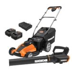 WORX WG959 17-inch 40V (4.0Ah) WG744 Cordless Lawn Mower and WG547.9 Power Share Cordless Turbine Blower