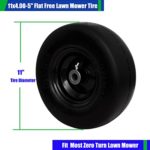 11×4-5 Lawn Mower Tires on Wheel, Flat Free Solid Smooth Tread Zero Turn & Garden Tractor Mowers Tire Assembly, 3/4″ or 5/8″ Bushing, 3.4″-4″-4.5 -5″ Centered Hub, 2 Pack
