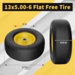 TEPU 13×5.00-6 Flat Free Tire and Wheel, Front Solid 13x5x6 Lawn Mower Tires with 5/8″ & 3/4″ Grease Bushing, Zero Turn Mower Assembly for Commercial Garden Lawns, 3.25″-5.9″ Center Hub, 2Pack