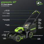 Greenworks 60V 17″ Brushless (Push) Mower + 60V 13″ String Trimmer, 4.0Ah Battery and 3A Charger