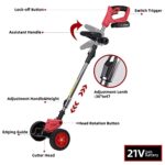 Weed Wacker Cordless Weed Eater,3-in-1 Lightweight Push Grass String Trimmer Edger,21V Li-Ion Battery Powered,3 Lawn Tools with Lightweight Wheeled for Home Garden Yard Mowing?Red?