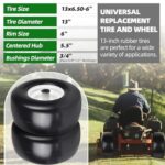 AR-PRO (2-Pack) 13×6.50-6 Flat Free Tire and Wheel – Universal 13×6.5-6 Solid Rubbe Riding Lawn Mower Tire with Rim – With 5.5″-7.8” Centered Hub and 3/4″ extra 5/8″ 1/2” Bushings