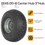 (2 Pack) WEIZE 15×6.00-6 Tire and Wheel Assembly, Replacement Riding Lawn Mower Front Tires, Compatible with Craftsman Riding Lawn Mowers, 3″ centered Hub, 3/4″ Bushing