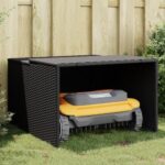 vidaXL Robot Mower Garage Black – Weather Protection, Poly Rattan – 33.9″x35.4″x20.5″/22.4″