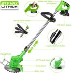Weed Eater Cordless,Weed Wacker Battery Operated with 4 Types Blades,2 Batteries and Charger,Lawn Trimmer,no String Trimmer with Swivel and tilt Motor Head,Telescopic Handle for Garden Yard