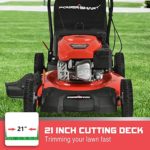 PowerSmart Lawn Mower Gas Powered – 21 in. 144cc 4-Stock Engine, 3-in-1 Push Lawn Mower with Bag, 5 Cutting Height Adjustable, 2-in-1 Mulching and Discharging, Oil Included, DB2321PR