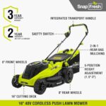 SnapFresh Electric Lawn Mower – 40V 16” Cordless Lawn Mower with 4.0Ah Battery x 2 and Fast Charger Included – Battery Operated Push Lawn Mowers with Bagger, Brushless Motor