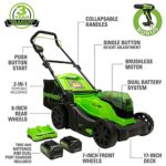 Greenworks 48V 17″ Brushless Cordless Lawn Mower + 24V Brushless Drill / Driver, (2) 4.0Ah USB Batteries (USB Hub) and Dual Port Rapid Charger Included (2 x 24V)