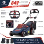 Worth 84V PowerMax Lithium Battery Lawn Mower with 2 2.5AH Batteries & 1 Super Charger Included, Self Propelled Electric Cordless with Brushless Motor, 6 Cutting Height Adjustments, Runingtimes 50mins