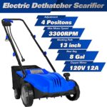 BILT HARD Dethatcher Scarifier Electric Powered, 12 Amp Copper Motor 13 inch Raking Width, 8 gal Thatch Bag, 2 in 1 Walk Behind Thatch Removing Machine for Lawn