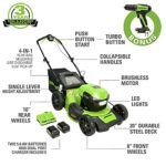 Greenworks 48V 20″ Brushless Cordless Self-Propelled Lawn Mower + 24V Brushless Drill / Driver, (2) 5.0Ah USB Batteries (USB Hub) and Dual Port Rapid Charger Included (2 x 24V)