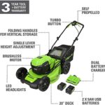 Greenworks 2 x 24V (48V) 20-Inch Brushless Self-Propelled Mower, (2) 5Ah USB Batteries and Dual Port Rapid Charger, MO48L4211