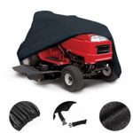 DMCSHOP Riding Lawn Mower Cover Heavy Duty Riding Tractor Cover Waterproof Polyester Ultraviolet Resistant Up to 54″ Decks with Sack Bag,Tightening Rope (Black)