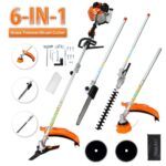 52cc Gas Trimmer Weed Eater, 6 in 1 String Trimmer, Wheeled Edger, Hedge Trimmer and Brush Cutter Blade for Quick Weed Grass Cleaning Crop Seed Soil Protection Tools