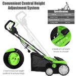 Goplus 2-in-1 Electric Corded Lawn Mowers Lawn Dethatcher with 4 Cutting Heights, 15-Inch 13 Amp Electric Scarifier w/ 50L Collection Bag, 2 Removable Blades