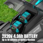 MightyMow Electric Lawn Mower Cordless, 2x20V 16 inch Push Lawn Mower with 6-Position Cutting Height Adjustment, 2×4.0Ah Battery & Dual Charger Included