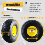 MZREXN 15×6.00-6 Lawn Mower Tires and Wheel Assembly, Front Tires Replacement, Compatible with John Deere & More Riding Mowers, 4 Ply Pneumatic, 3″ Offset Hub, 3/4″ Bearings, Tubeless, 2PCS