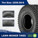 MaxAuto Fox V1 Lawn Mower Tire 15×6.00-6 Front & 20X8.00-8 Rear Tire, for Lawn & Garden Tractor, 4Ply Tubeless, Set of 2