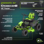 Greenworks PRO 80V 42” Electric Lawn Tractor, Riding Lawn Mower with (4) 5.0Ah Batteries and (600W) Plug in Charger