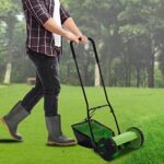 12 Inch Walk-Behind Lawn Mowers with Grass Catcher, 5-Blade Push Reel Lawn Mower Adjustable Cutting & Handle Height Reel Mower for Clearing Weeds