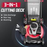 PowerSmart 21″ 3-in-1 Gas Push Lawn Mower with 140cc 4-Stroke Engine – Wide Cutting Deck, 6 Height Adjustments, Mulching Capability