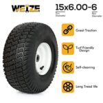 WEIZE 15×6.00-6 Lawn Mower Tires with Rim, 3″ Offset Hub, 3/4″ Bushing, 4 Ply Tubeless, 15×6-6 Tractor Turf Tire, Set of 2