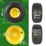 (2-Pack) 20×8.00-8 Rear Tire and Wheel Assemblies – 4 Ply Tubeless Tire Compatible Replacement for Riding Lawn Mowers – 3/4″ Borehole, 3.5″ Offset Hub and 3/16″ Keyway