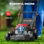 21″ Gas Push Lawn Mower, Rugged Steel Deck, 3-in-1 Versatile Mower, 144cc OHV Engine, 6-Level Height Adjustment, Large Grass Collector, Easy Maneuverability for Home & Garden