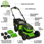 Greenworks 48V (2 x 24V) 21-Inch Brushless Cordless Self-Propelled Lawn Mower, (4) 4.0Ah USB Batteries (USB Hub) and (2) Dual Port Rapid Chargers