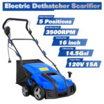 BILT HARD 16 Inch Dethatcher Scarifier Electric Powered, 15 Amp Copper Motor, 5-Position Depth Adjustment, 14.5 gal Thatch Bag, 2 in 1 Walk Behind Thatch Removing Machine for Lawn