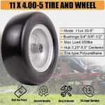 11×4.00-5 lawn mower tires flat free, Solid Smooth Tires and Wheel with 3/4″ or 5/8″ & 1/2″ Precision bearings, 3.4″-5″ Centered Hub, for Zero-Turn Lawn Mowers, Extra Universal Adapter Kit (2 Pack)
